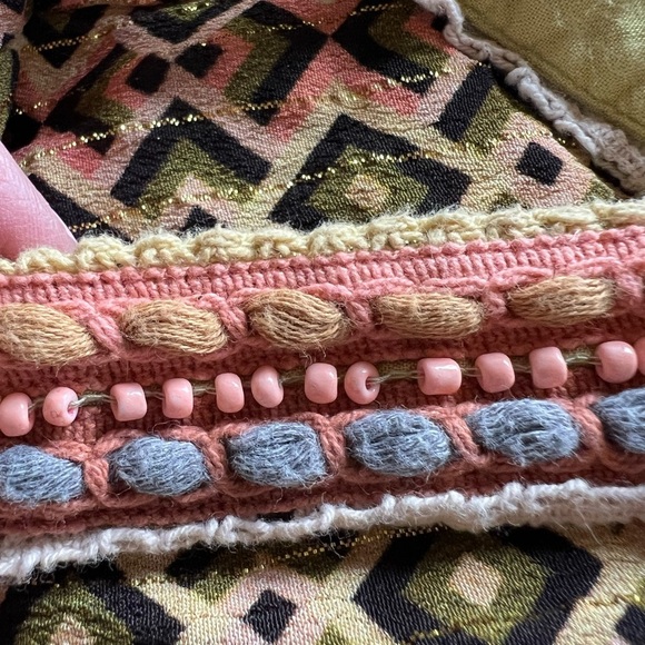 Conditions Apply green pink gold aztec beaded midi sundress sz S boho flowy - Picture 6 of 14